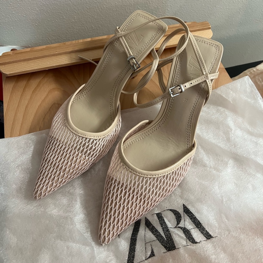 Zara mesh slingback heels